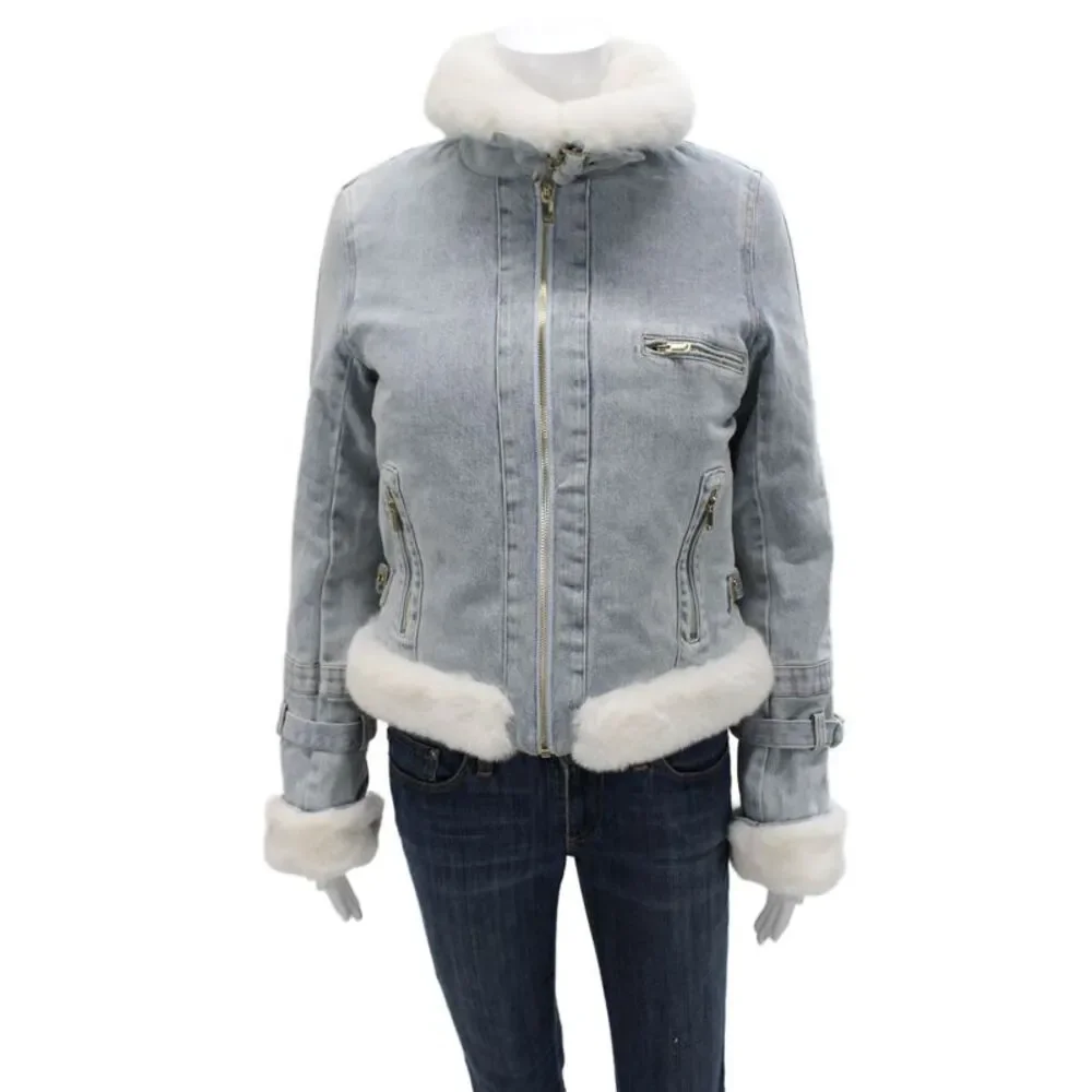 Generation Love Women Basic Jacket Blue Zip Polyester Long Sleeve Size M